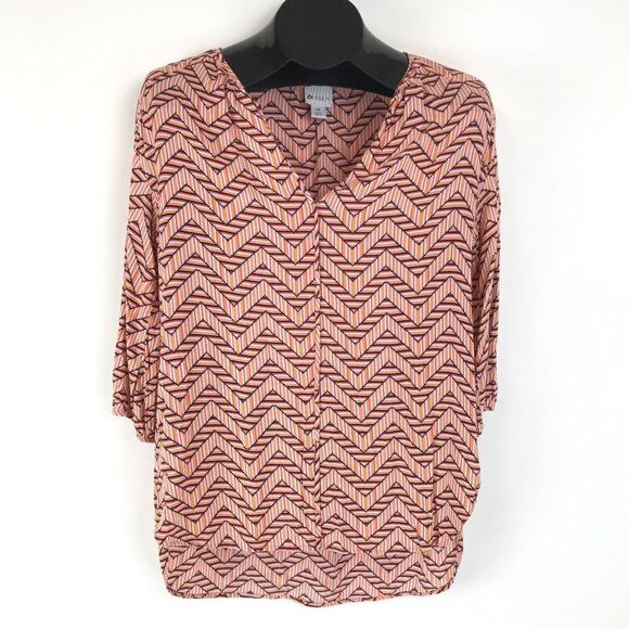 Stylus High-Low Peasant Blouse Women’s Petite Small Split Neck Chevron Boho - Picture 1 of 11